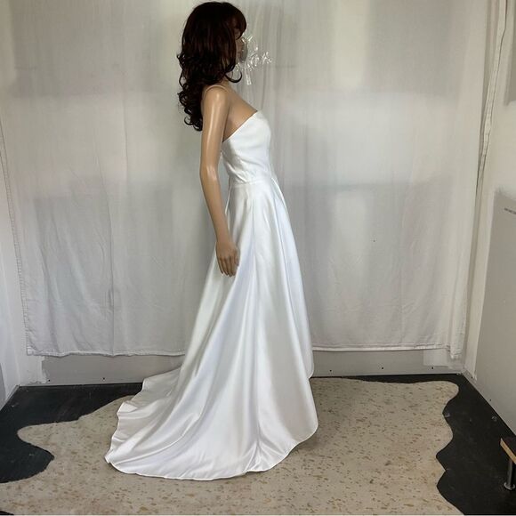 NEW Mori Lee style 21644 ivory satin high low hem line maxi gown wedding 2 - Picture 5 of 11